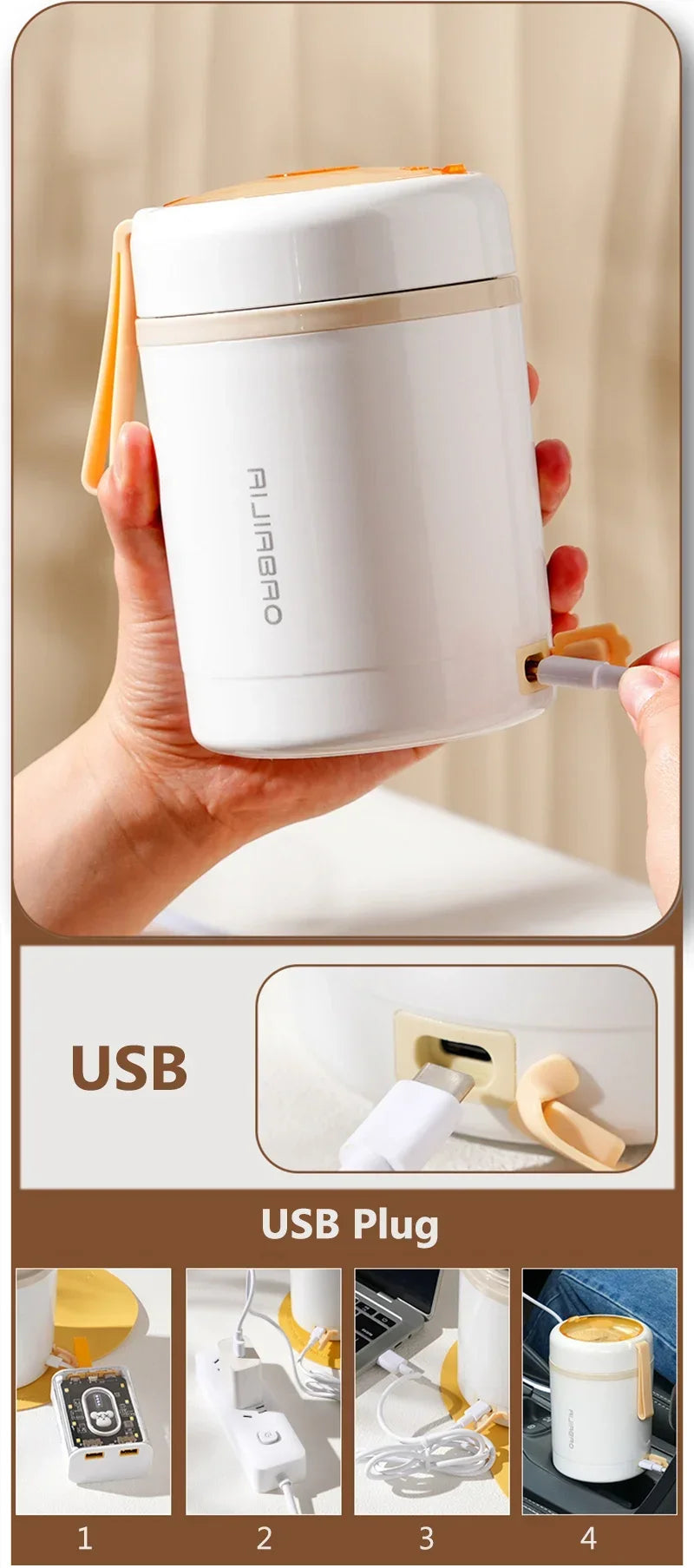 Electric Lunch Box — Portable USB Food Warmer, 600ML Stainless Steel
