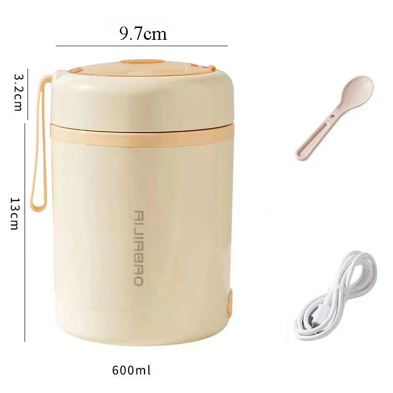 Electric Lunch Box — Portable USB Food Warmer, 600ML Stainless Steel