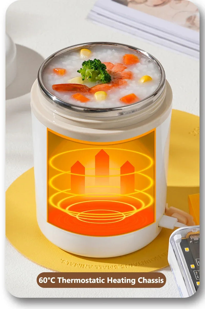 Electric Lunch Box — Portable USB Food Warmer, 600ML Stainless Steel