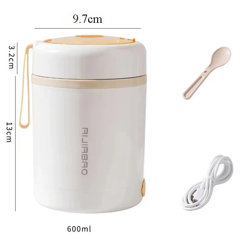 Electric Lunch Box — Portable USB Food Warmer, 600ML Stainless Steel