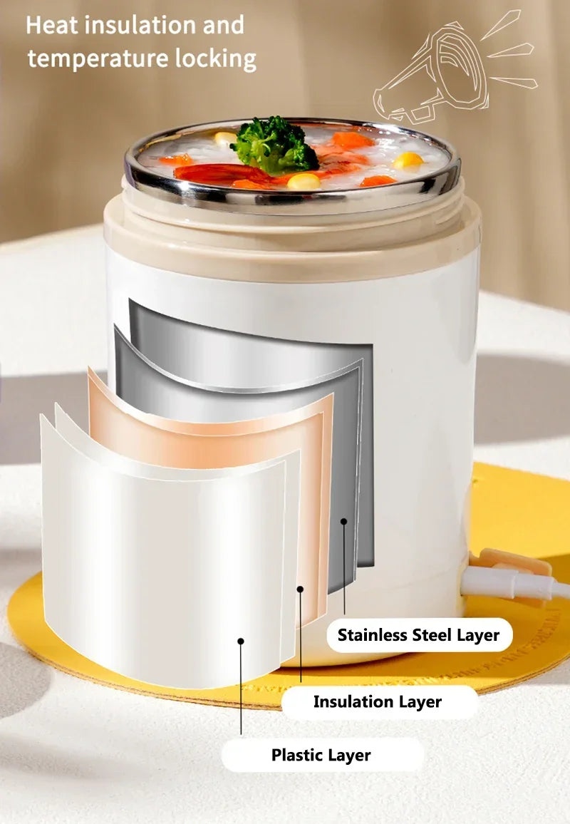 Electric Lunch Box — Portable USB Food Warmer, 600ML Stainless Steel